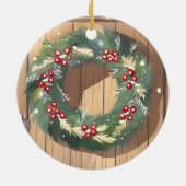 Christmas Berry Wreath | Waterverf Rustic Merry Keramisch Ornament (Achterkant)