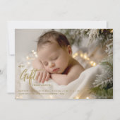 Christmas Best Gift Calligraphy Gold Baby Photo Aankondiging (Voorkant)