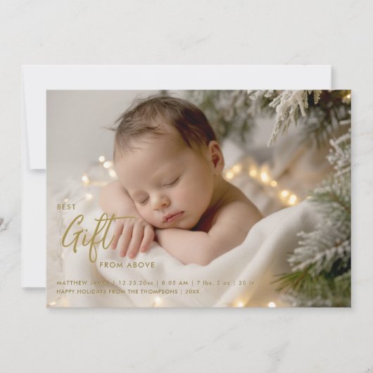 Christmas Best Gift Calligraphy Gold Baby Photo Aankondiging (Voorkant)