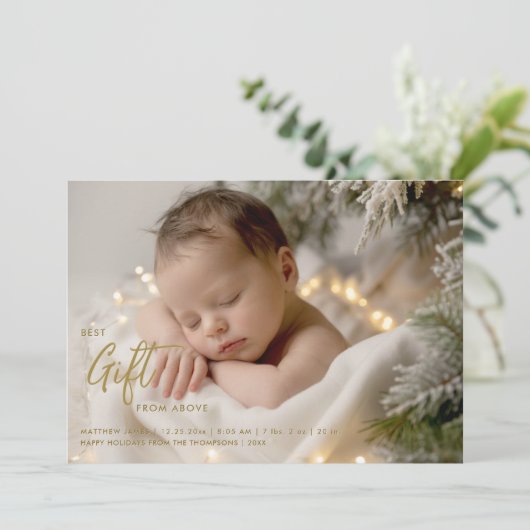 Christmas Best Gift Calligraphy Gold Baby Photo Aankondiging (Staand voorkant)