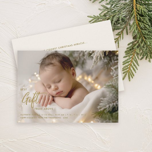 Christmas Best Gift Calligraphy Gold Baby Photo Aankondiging