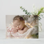 Christmas Best Gift Calligraphy Modern Baby Photo Aankondiging (Staand voorkant)
