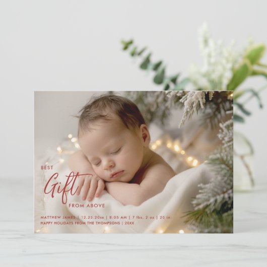 Christmas Best Gift Calligraphy Modern Baby Photo Aankondiging (Staand voorkant)