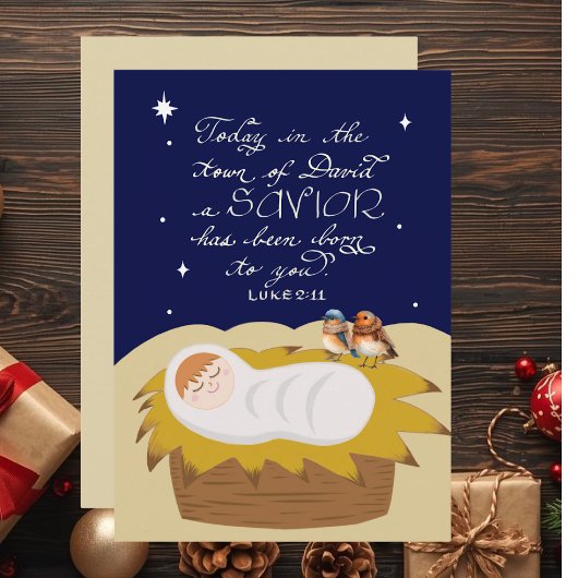 Christmas Bible Verse Luke Modern Personalized  Feestdagenkaart