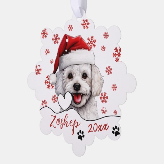 Christmas Bichon Frise Dog gepersonaliseerd Ornament Kaart (Links)