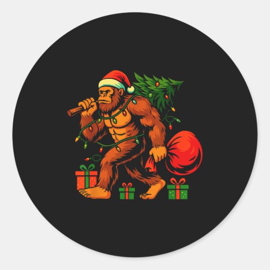 Christmas Bigfoot Costume Men Boy Sasquatch Xmas T Ronde Sticker (Voorkant)
