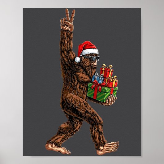 Christmas Bigfoot Santa Hat Funny Sasquatch Big Fo Poster (Voorkant)