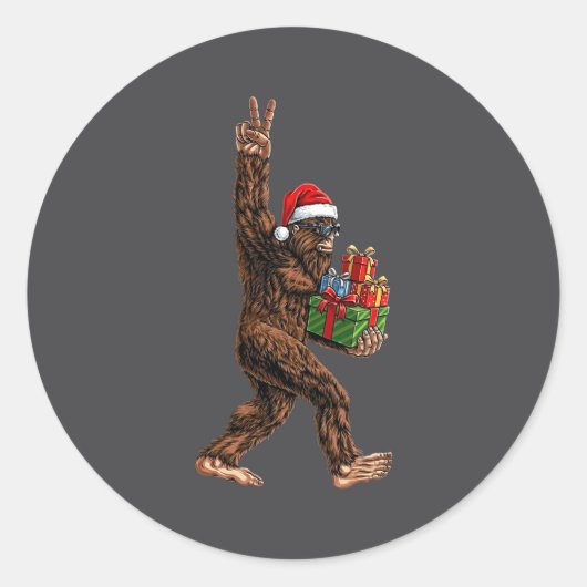 Christmas Bigfoot Santa Hat Funny Sasquatch Big Fo Ronde Sticker (Voorkant)