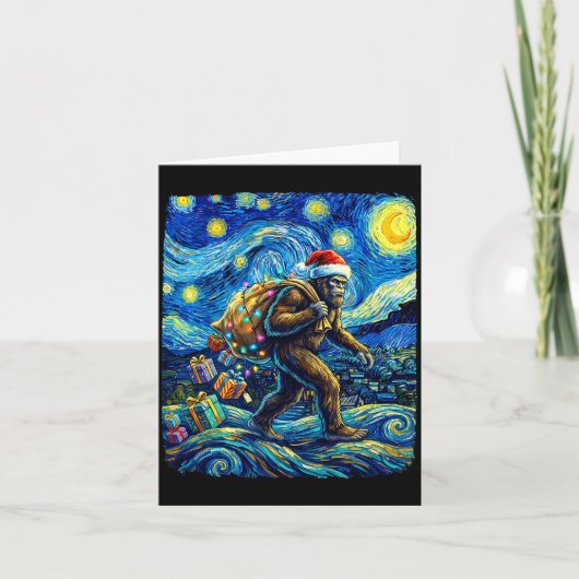 Christmas Bigfoot Santa Hat Van Gogh Starry Night  Kaart (Voorkant)