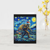 Christmas Bigfoot Santa Hat Van Gogh Starry Night  Kaart (Gele Bloem)