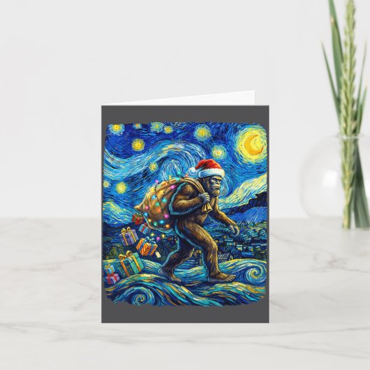 Christmas Bigfoot Santa Hat Van Gogh Starry Night  Kaart (Voorkant)