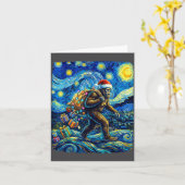 Christmas Bigfoot Santa Hat Van Gogh Starry Night  Kaart (Gele Bloem)