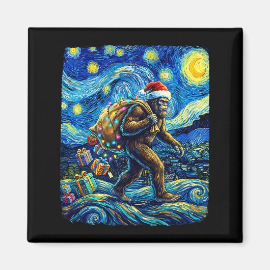 Christmas Bigfoot Santa Hat Van Gogh Starry Night Magneet (Voorkant)