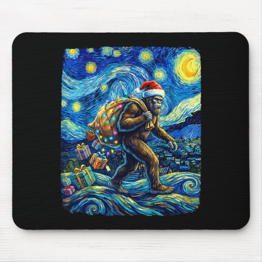Christmas Bigfoot Santa Hat Van Gogh Starry Night Muismat (Voorkant)