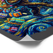 Christmas Bigfoot Santa Hat Van Gogh Starry Night  Poster (Hoek)