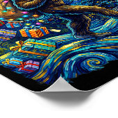 Christmas Bigfoot Santa Hat Van Gogh Starry Night  Poster (Hoek)