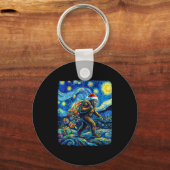 Christmas Bigfoot Santa Hat Van Gogh Starry Night  Sleutelhanger (Voorkant)