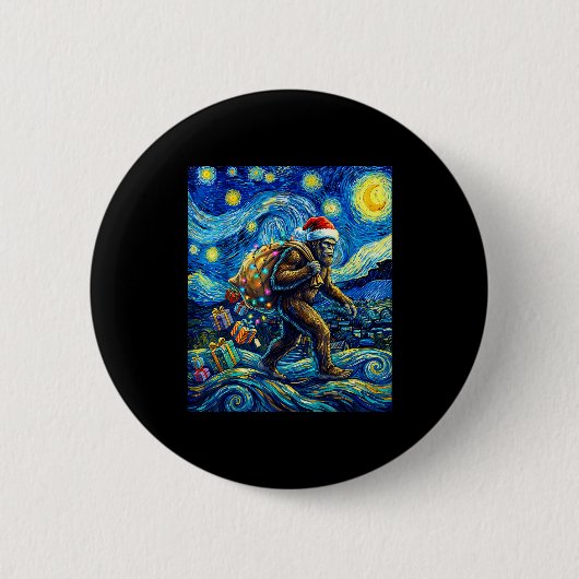 Christmas Bigfoot Santa Hat Van Gogh Walking In St Ronde Button 5,7 Cm (Voorkant)