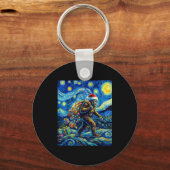 Christmas Bigfoot Santa Hat Van Gogh Walking In St Sleutelhanger (Voorkant)