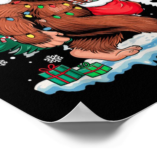 Christmas Bigfoot Santa Tree Sleigh Moon Funny Xma Poster (Hoek)