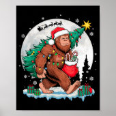 Christmas Bigfoot Santa Tree Sleigh Moon Funny Xma Poster (Voorkant)