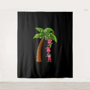 CHRISTMAS BIJ DE BEACH print SANTAS ELVES PALM Wandkleed