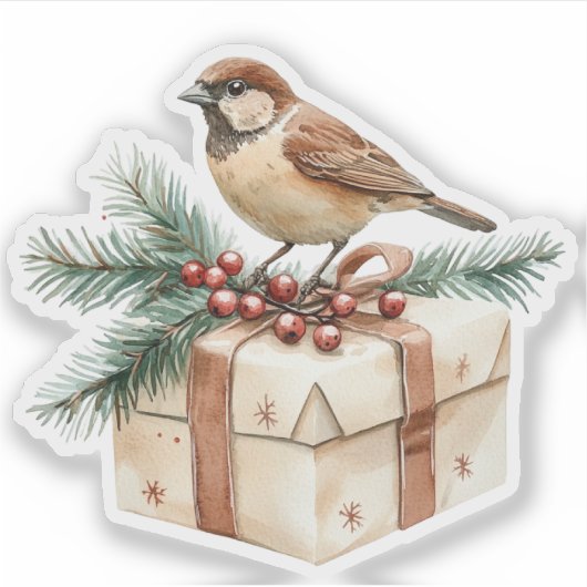 Christmas Bird Custom-Cut Vinyl Sticker (Voorkant)