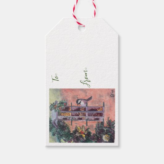 Christmas Bird Feeder Gift Label Cadeaulabel (Voorkant)
