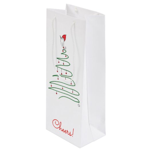 Christmas Bird Gift Bag Wijn Cadeautas (Voorkant Gekanteld)
