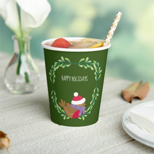 Christmas Bird On A Branch Paper cup Papieren Bekers (Insitu)