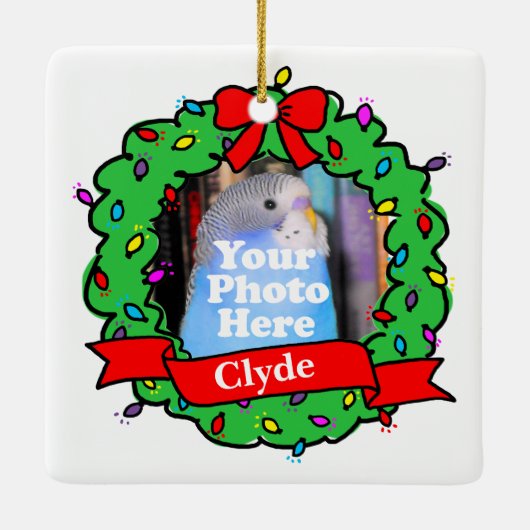 Christmas Bird Photo Wreath Keramisch Ornament (Achterkant)