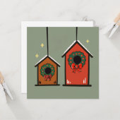 Christmas Birdhouse – Cozy Minimal Design Kaart (Voorkant / Achterkant in situ)