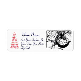 CHRISTMAS BIRDS TREE EN LADY Black White Red Etiket