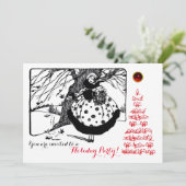 CHRISTMAS BIRDS TREE EN LADY Black White Red Kaart (Staand voorkant)