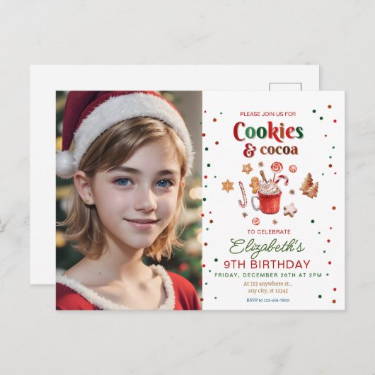 Christmas birthday cookies and cocoa Festive Briefkaart (Voorkant / Achterkant)
