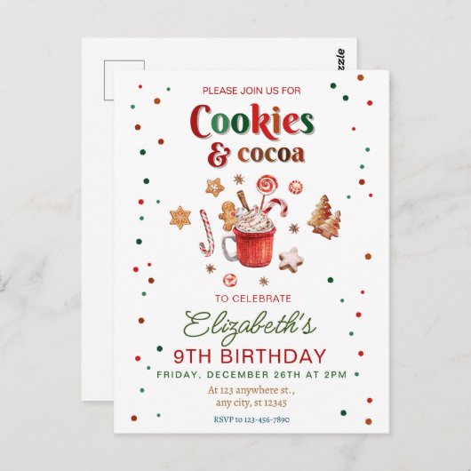 Christmas birthday cookies and cocoa Festive Briefkaart (Voorkant / Achterkant)