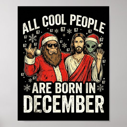 Christmas Birthday Humor Funny Jesus Born In Decem Poster (Voorkant)