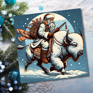 Christmas Bison Buffalo Santa Claus Holiday Kaart