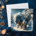 Christmas Bison Buffalo Santa Claus Holiday Kaart<br><div class="desc">Bison trekken van een kerstcadeau speelgoed kar en kerstman vakantie kaart. Personaliseer dit met uw eigen boodschap en maak het uw eigen.</div>