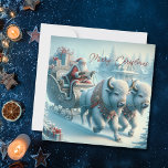 Christmas Bison Buffalo Santa Claus Holiday Kaart<br><div class="desc">Bison trekken van een kerstcadeau Sleigh met Santa Claus vakantiekaart. Personaliseer dit met uw eigen boodschap en maak het uw eigen.</div>