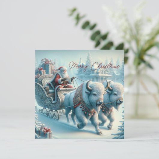 Christmas Bison Buffalo Santa Claus Holiday Kaart (Staand voorkant)