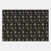 Christmas Black And Gold Snowflake Tree Pattern Inpakpapier Vel (Voorkant)