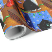 Christmas Black Cat Art Painting Cadeaupapier (Rol Hoek)