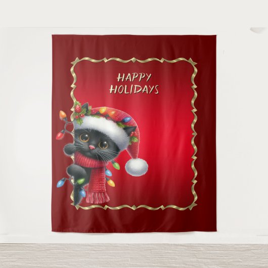 Christmas Black Cat Holiday Backdrop Wandkleed (Voorkant)