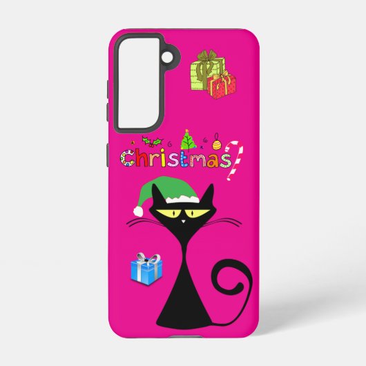 Christmas Black Cat Holiday Galaxy Case – Fuchsia Samsung Galaxy Hoesje (Achterkant)