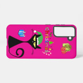Christmas Black Cat Holiday Galaxy Case – Fuchsia Samsung Galaxy Hoesje (Achterkant horizontaal)
