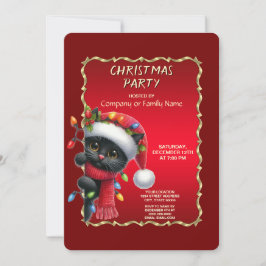Christmas Black Cat Holiday Party Invitation Kaart