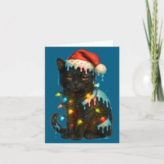 Christmas Black Cat Ice Cream Drip Santa Hat Cute  Kaart (Voorkant)