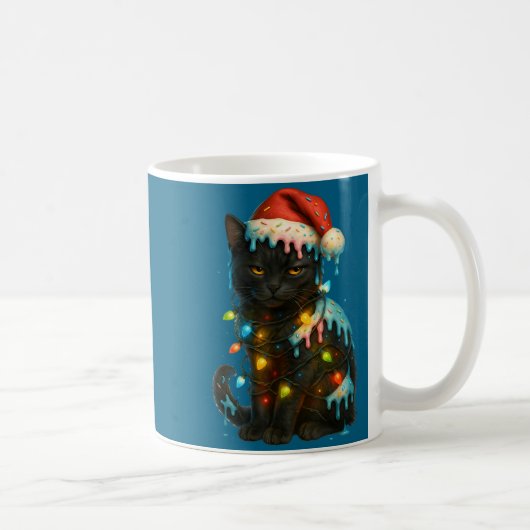 Christmas Black Cat Ice Cream Drip Santa Hat Cute  Koffiemok (Rechts)