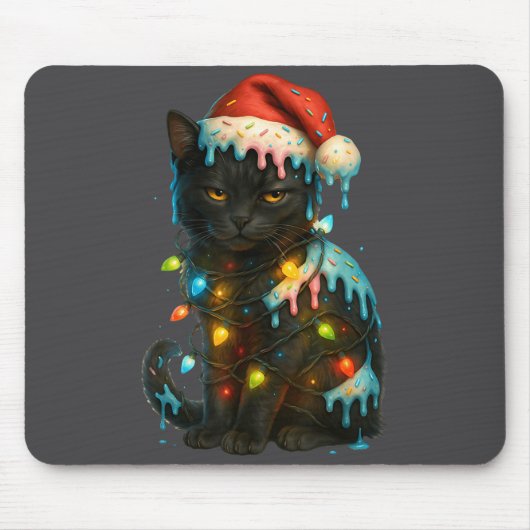 Christmas Black Cat Ice Cream Drip Santa Hat Cute  Muismat (Voorkant)